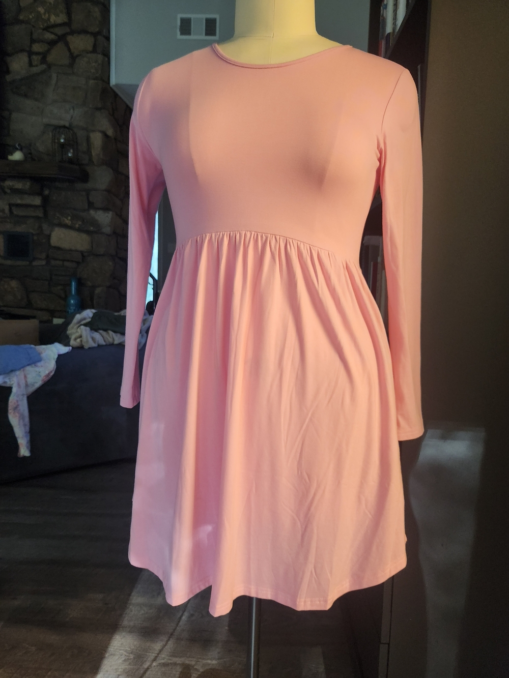 Light Pink Long-Sleeve Empire Waist Dress by